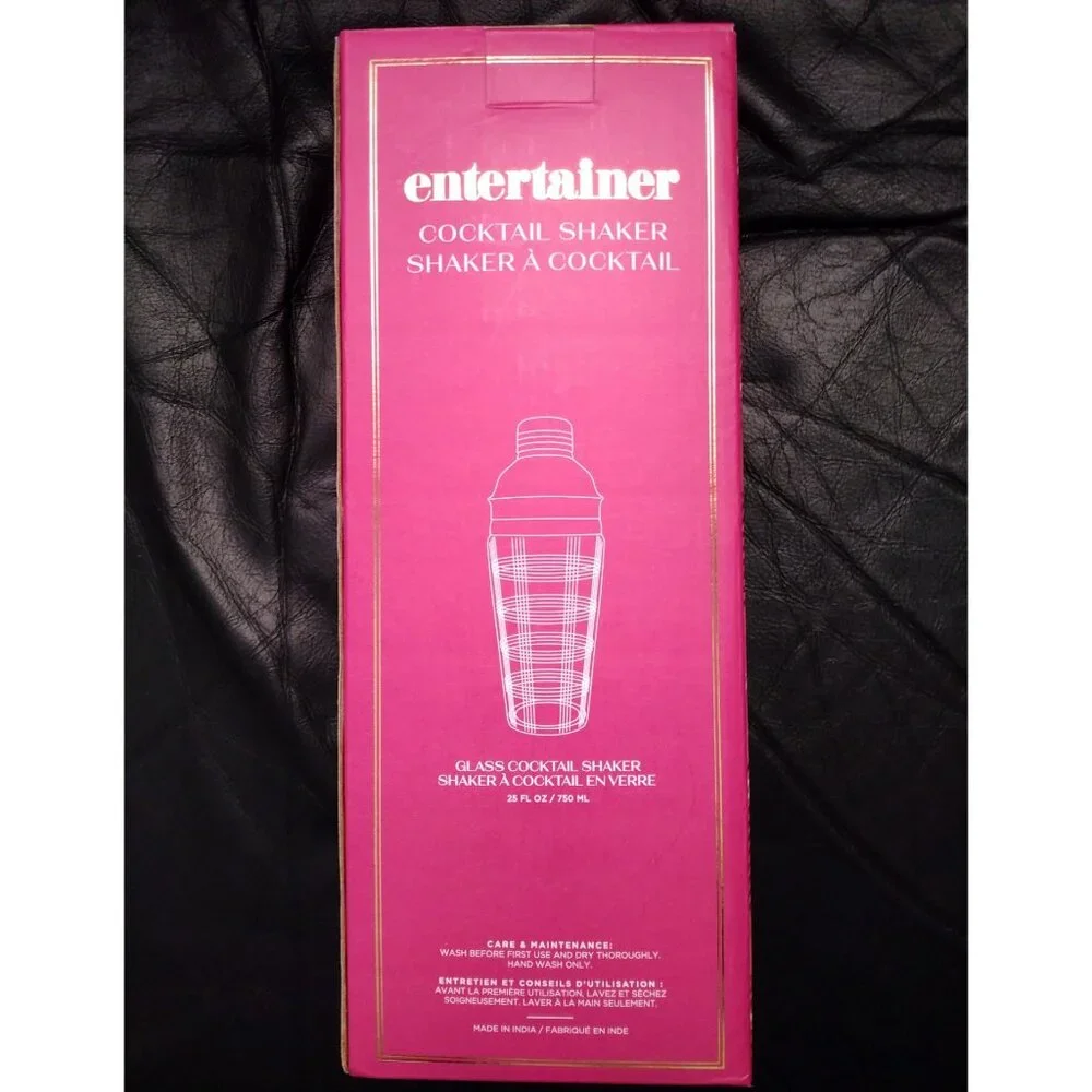 Plaid Glass Cocktail Shaker with Gold Lid 25oz by Entertainer